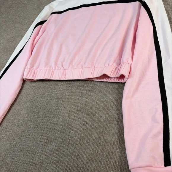 Pink and White Long Sleeve Crop Top 1295 - Picture 2 of 3